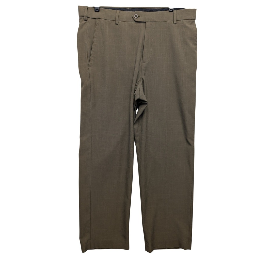 Covington‎ Dress Pants Mens 34x30 Olive Green Brown Flat Front Polyester C941206